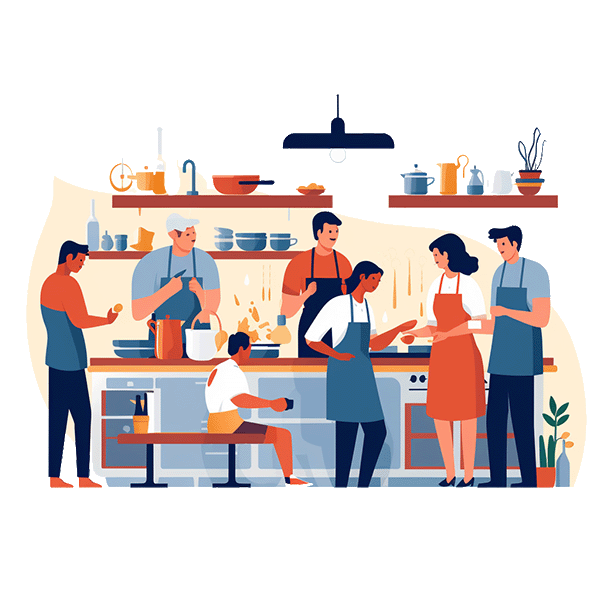 A group of people cooking together